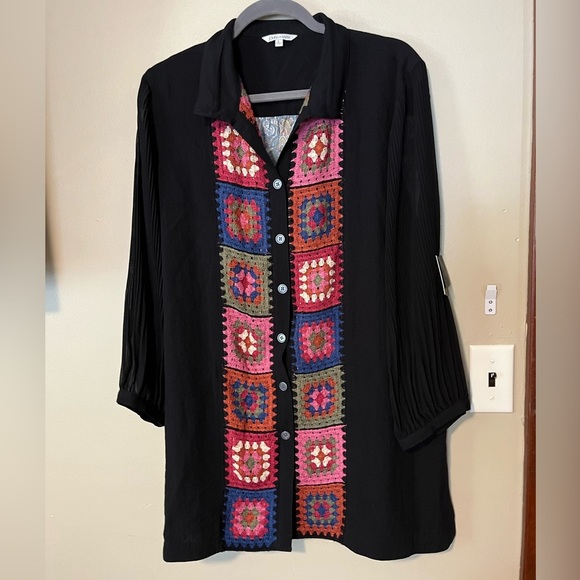 JOHN MARK Boho Crochet Art To Wear Tunic Top NEW - Picture 5 of 9